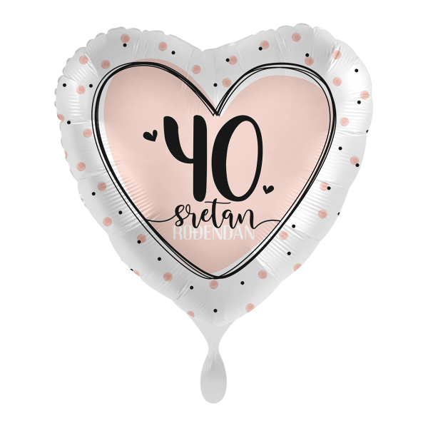 Folijski balon srce, Sretan 40. rođendan, 43 cm