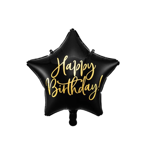 Folijski balon Happy Birthday, 40 cm, crni