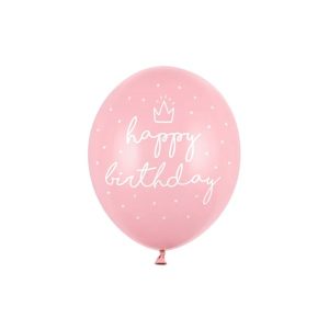 Balon 30 cm, Happy Birthday, roza, 50 kom