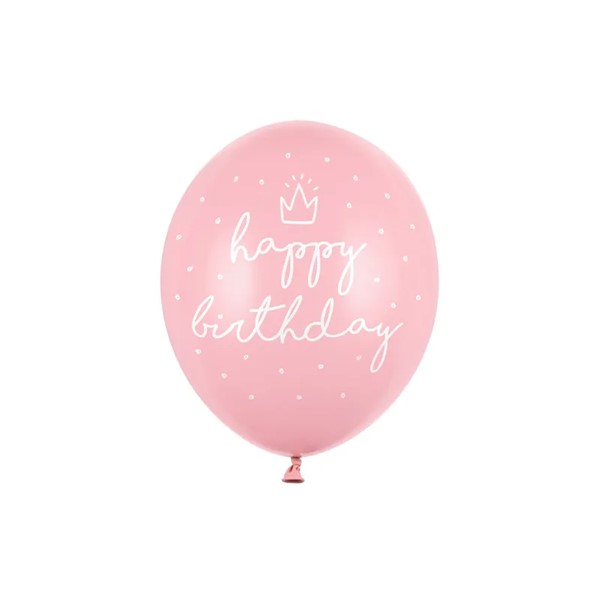 Balon 30 cm, Happy Birthday, roza, 6 kom