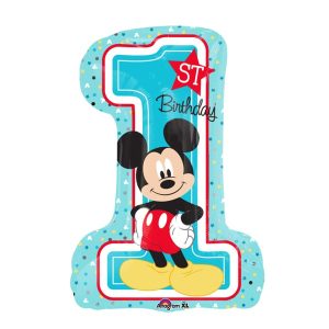 Folijski balon Mickey Mousse, 1. rođendan, 48x71 cm