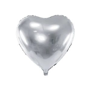 Folijski balon srce, srebrno, 61 cm