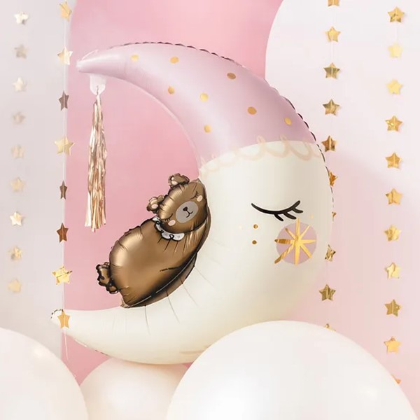 Folijski balon medvjedić na mjesecu, roza - Slika 2