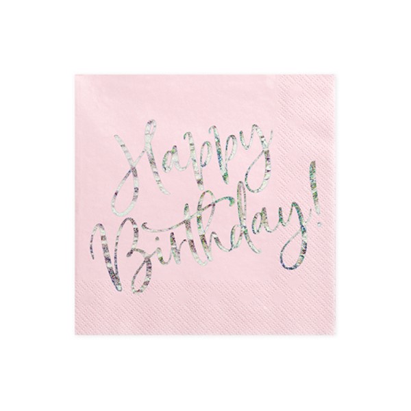 Party salvete Happy birthday, roza, 33*33 cm
