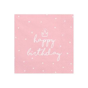 Party salvete Happy birthday, roza, 33*33 cm