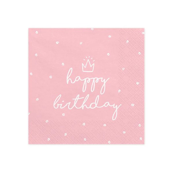 Party salvete Happy birthday, roza, 33*33 cm