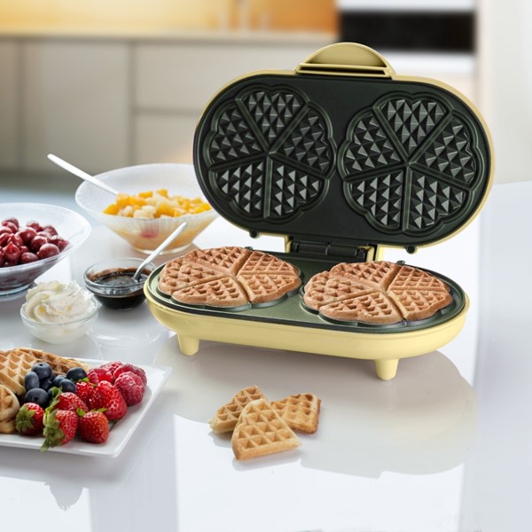 Dvostruki pekač za belgijske vafle u obliku srca 1000W, vanilla | Bestron - Slika 5