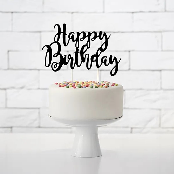 Topper za tortu Happy Birthday, crni, 22.5 cm - Slika 2