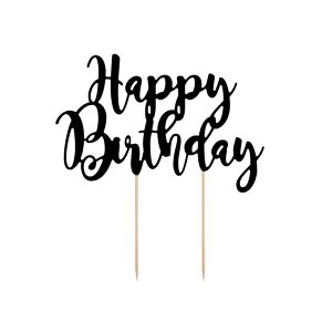 Topper za tortu Happy Birthday, crni, 22.5 cm