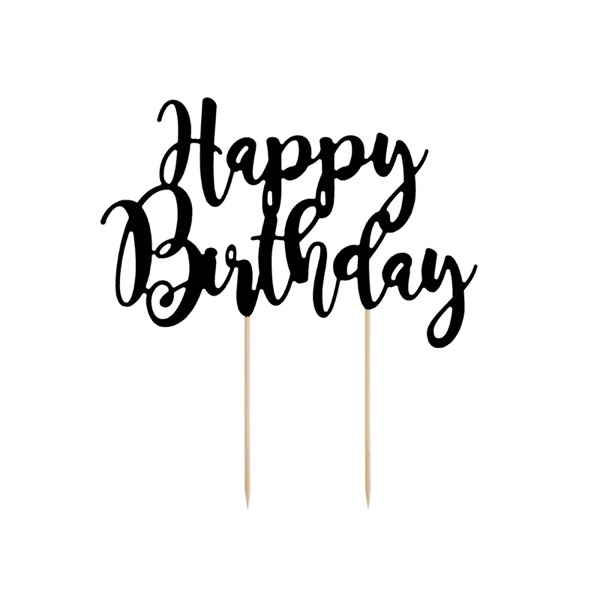 Topper za tortu Happy Birthday, crni, 22.5 cm