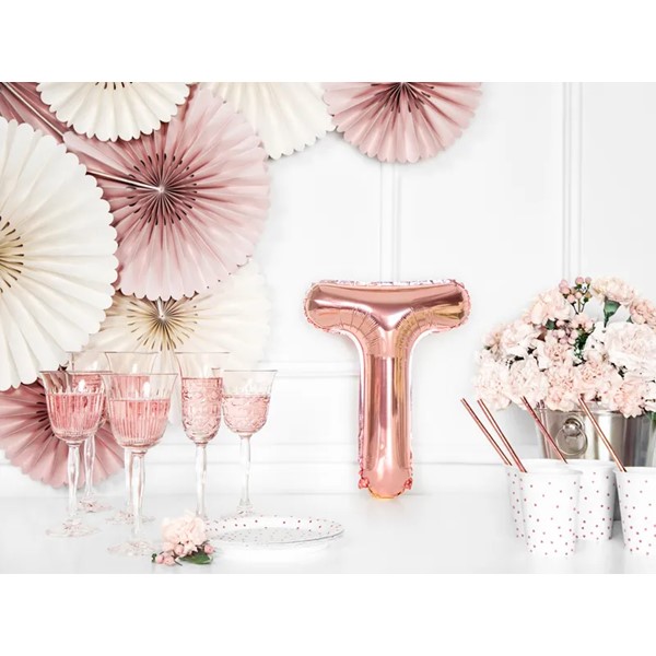Folijski balon 35cm, slovo T, rose gold - Slika 2