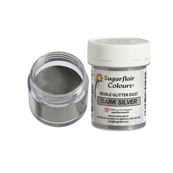 Sugarflair jestive šljokice, srebrne, Dark Silver, 10 g