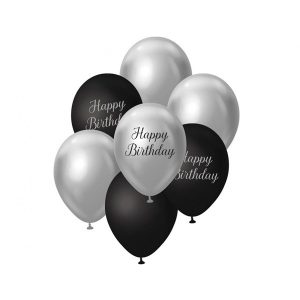 Lateks balonski buket Happy Birthday, Silver, 7 kom
