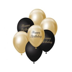 Lateks balonski buket Happy Birthday, Gold, 7 kom