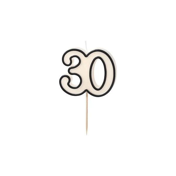 Rođendanska svjećica, 30. rođendan, crno/bijela